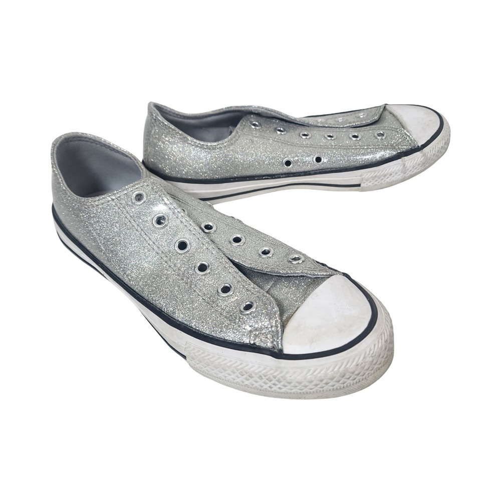 Converse Chuck Taylor All Star Silver Glitter Low Top Sneakers 666896C Junior 5